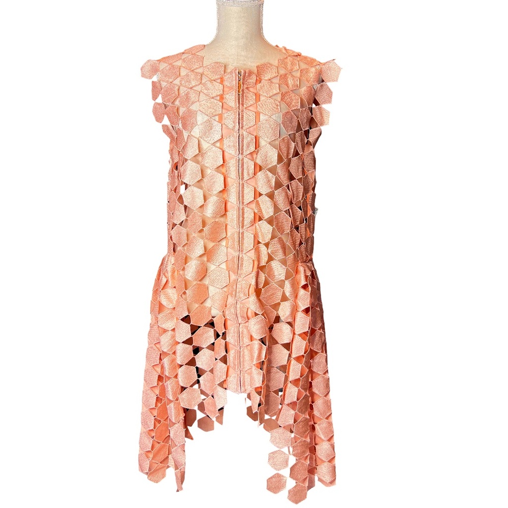 #A151  CQ by CQ  Peach  Laser-Cut  Mesh Duster Vintage NEW NO TAG  M - Picture 4 of 11